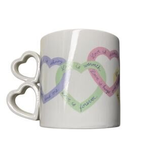 Coffee Mug Avon “Love Is Sayings” Double Heart Shaped Handle Valentines Day Mug
